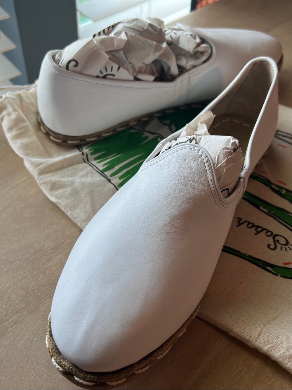 Sabah Women's Slip-On Loafers in Full-Grain WHITE Leather NEW